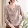 La nueva colección de otoño de mamá: top de punto estampado de manga larga, camiseta, blusa elegante para mujeres de mediana edad y mayores
