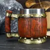 Caneca de Cerveja de Barril de Madeira de Resina Criativa e Personalizada de Grande Capacidade Transfronteiriça, Barril de Vinho de Madeira de Imitação Feito à Mão, Caneca de Cerveja de Aço Inoxidável, Caneca de Água