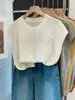 Blusa de Tricô com Gola Redonda, Manga Flare e Strass para Mulheres 2026 Novo Estilo de Verão Solta Estilo Preguiçoso Manga Curta Camiseta Tendência