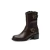 Botas elegantes y sencillas de media pantorrilla, nuevas botas de mujer otoño 2026 con tacón grueso de 5.5 cm, hebilla de cinturón, botas Martin vintage