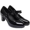 Zapatos de mujer de cuero suave, nuevo modelo otoño 2026, de tacón alto, punta redonda, plataforma, tacón grueso, adecuados para combinar con un cheongsam, zapatos de madre