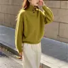 Suéter de malha cinza estilo coreano, folgado, com gola polo e manga longa, para mulheres, outono e inverno, peça básica folgada para usar por baixo