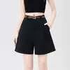 Tiro real pantalones cortos de trabajo para mujer verano finos cintura alta pierna ancha pantalones de traje línea A sueltos casuales ajuste ceñido pantalones de cinco puntos