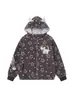 Casaco Cardigan de Cashmere com Orelhas de Gato Bordadas Estrela Peluda para Mulheres Inverno Estilo Preguiçoso Solto Casaco Quente de Algodão