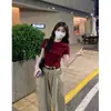 Una generación de camiseta de hombro vino tinto para el cabello femenina chica caliente chaqueta corta ajustada verano Joker ajustada de manga corta