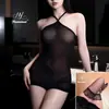 Atractivo camisón transparente de encaje con cuello halter tentación talla extra conjunto de vestido para dormir lencería íntima coqueta para mujer sensación de alta gama