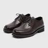 Zapatos Derby estilo británico 2026, zapatos de piel para hombre con puntera cuadrada, zapatos de negocios casual para hombre, zapatos de suela gruesa con plantillas ocultas para aumentar la altura, zapatos de novio