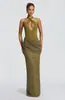 Vestido de Noche Largo Estilo Europeo y Americano de Gama Alta con Escote en V Profundo, Halter, Ajustado, Lentejuelas, Fruncido Cruzado, Corte Sirena