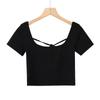 Novedad verano 2022, camiseta sexy de manga corta con abertura en el ombligo, Pure Desire, cuello cuadrado, espalda descubierta, tirantes, top corto sin espalda