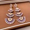 Brincos de borla vazados em forma de leque com incrustação de diamantes de agulha de prata, brincos de luxo leve de alta qualidade, brincos de moda personalizados, atacado de fábrica