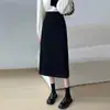 Falda midi para mujer, nuevo estilo otoño 2026, falda de talla grande que cubre la cadera, de cintura alta, adelgazante, moderna, falda de línea A con abertura