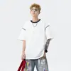 Camiseta Masculina de Verão Mamba Algodão Patchwork Color-Block Bordada Gola Redonda Manga Curta 280g, Casual Solta Toque de Luxo Top