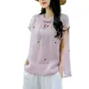 Blusas de Algodón y Lino Estilo Nacional para Mujer, Camisas Retro de Verano Finas con Cuello Mao Abotonadas, Nuevas Camisas de Algodón y Lino Bordadas Holgadas Estilo Chino