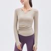 Nova Coleção Primavera 2026 Roupa de Yoga Camiseta de Manga Longa Top Esportivo para Corrida Decote V Top Fitness com Sensação de Pele Nua para Mulheres com Bojos