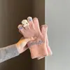 Guantes de felpa bonitos para mujer, de invierno, gruesos, cálidos, con pantalla táctil, de punto, de lana, para ciclismo, resistentes al frío, para estudiantes.