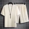 Conjunto de Verano Delgado de Tejido Waffle para Hombre: Camisa de Manga Corta de Seda de Hielo de Secado Rápido y Pantalones Cortos Deportivos Casuales