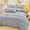 Juego de ropa de cama de cuatro piezas de algodón 100% de grado A, engrosado y cepillado, sábana y funda de edredón de algodón puro, adecuado para dormitorios de estudiantes, juego de tres piezas