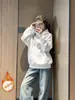 Sudadera con Capucha Suelta para Mujer Primavera Otoño Estilo Coreano Pulóver Chaqueta con Forro de Terciopelo Adelgazante Versátil Sensación Relajada Perezoso Color Sólido Top