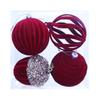 Nueva Bola Navideña de Terciopelo Transfronteriza, Adorno Colgante para Árbol de Navidad con Forma Irregular, Bola Decorativa con Diseño Calado, Piña de Pino, Rojo Vino, 8cm, 4 Piezas