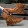Botas de Cano Curto Femininas Botas com Franja de Camada Dupla Femininas Mocassins Mocassins de Fundo Plano Outono Novo Zíper Lateral Botas Femininas com Plus Velvet wish