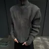Suéter Cardigan de Outono e Inverno Espesso Maillard Ombro Direito Curto Gola Alta Zíper Duplo para Homens e Mulheres Jaqueta de Primavera 2025