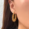 Dazan Atacado Em Estoque Moda Europeia e Americana Transfronteiriça Nicho Fashionável Estilo Ins Aço Titânio Banhado a Ouro 18K Brincos de Mola Onda Chifre
