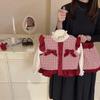 Traje de Lana Navideño para Niñas 2026 Invierno Infantil Elegante Rojo Estilo Chanel Chaleco Chaqueta y Shorts Conjunto de Dos Piezas