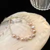 Pulsera de Perlas de Agua Dulce Irregulares Color Rosa-Morado Estilo Barroco para Mujer, Diseño de Nicho de Lujo Ligero, Pulsera de Circonita a la Moda