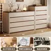 Cómoda con núcleo de madera maciza, estilo crema vintage, sala de estar, contra la pared, almacenamiento para dormitorio, cómoda de cinco cajones, almacenamiento de mesita de noche, mueble de almacenamiento de pie