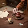 Bandeja de té con forma de calabaza del norte de madera de nogal, Soporte pequeño vintage para tetera de estilo chino de madera maciza, Plataforma de preparación en seco, Bandeja de té para el hogar, Soporte para tazas de té, Bandeja de té Kung Fu