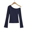 Otoño e Invierno Nuevo Hombro Oscilante Chica Picante Camiseta Base Ajustada Manga Larga para Mujer Forrada de Polar Engrosada Sexy Hombro Camiseta Interior Top