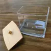 Caixa Organizadora de Maquiagem PS Transparente com Tampa de Madeira Caixa para Algodão Caixa de Joias à Prova de Poeira Caixa de Armazenamento de Joias Caixa Pequena para Palitos de Dente Mesa Doméstica
