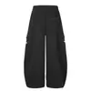 Pantalones cargo de cinco puntas con múltiples bolsillos para hombre, diseño trendy de alta costura, pantalones anchos holgados de talla grande