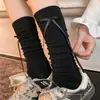 Calcetines Largos Blancos Estilo Ballet con Lazo para Mujer, Calcetines de Verano Estilo Miu para Pantorrilla Combinados con Zapatos Pequeños de Cuero, Calcetines Holgados JK