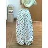 Pantalones casuales de lunares con bolsillo de corazón blanco para mujer, nuevo estilo de verano 2026, holgados, adelgazantes, de pierna ancha recta