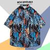 Camisa de Manga Corta Estilo Hong Kong Vintage Retro Pintura al Óleo para Hombre Tendencia Costera Camisa Floral Holgada para Pareja Guapa Chaqueta
