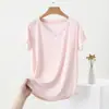 Nueva Camiseta de Color Sólido con Cuello en V, Hombros Descubiertos, Manga Corta para Mujer, Verano, Sencilla, Ajustada, Adelgazante, Transpirable, Top de Media Manga