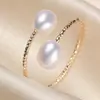 Anillo de Perla de Agua Dulce Relleno de Oro para Mujer Anillo Gourmet Europeo Transfronterizo Ajuste de Abertura Cuentas de Arroz Rosa Morado Anillo de Cola Pequeño Venta al por Mayor