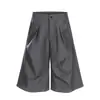 Calça 7/8 de Verão com Rebites e Pregas, Calça Parachute Masculina Preta de Caimento Solto e Fresca, Calça Cropped de Perna Larga
