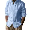 Terno Masculino de Linho para Primavera e Outono Casual Solto Respirável Algodão e Linho Manga Longa Calça Longa Conjunto de Duas Peças Camisa de Praia