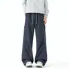 Calças impermeáveis forradas com fleece para outono e inverno, calças de trabalho retas largas da moda masculinas para atividades ao ar livre, calças casuais grossas
