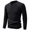 Suéter Henley masculino para outono e inverno, trançado, cor sólida, manga longa, pulôver, casual, slim fit, segunda pele