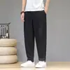 Pantalones de lino chinos de verano para hombre, pierna ancha, estilo harén, talla grande, holgados, retro, finos, transpirables, de algodón y lino, corte slim