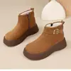 Botas Femininas Curtas Sola Grossa Camurça Retrô Zíper Lateral Fivela 2026 Outono/Inverno Com Pelúcia Quente Botas de Neve Birkenstock Sapatos Individuais