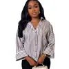 Ropa Femenina Transfronteriza Europea y Americana 2025 Nueva Moda Otoño Casual Cuello Solapa Holgado Corto Versátil Rayas Camisa Tops