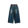TIMACHINE marca de moda de rua cor-bloqueada bolso jeans masculino solto perna larga lavado calça masculina longa NK172