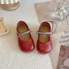 Zapatos de Princesa para Niña 2026 Primavera/Verano Estilo Pequeño Chanel Elegante Estilo Coreano Celebridad de Internet Más Vendidos Perla Moño Zapatos de Cuero para Niña