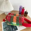 Bolso de mano de felpa a cuadros con ambiente de otoño e invierno, bolsa de almacenamiento portátil, bolsa organizadora portátil de gran capacidad para cuidado de la piel y maquillaje