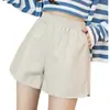 Pantalones cortos casuales de cuero PU negro de moda para mujer, nuevo estilo otoño 2025, de cintura alta, adelgazantes, versátiles, de pierna ancha, línea A.