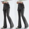 Pantalones de yoga acampanados para mujer talla grande con cintura alta, control de abdomen y diseño de dos piezas falso, adecuados para Pilates y fitness